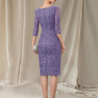 Sheath Mother of the Bride Dress Elegant Bateau Neck Knee Length Chiffon Lace 3/4 Length Sleeve with Bow(s) Appliques - Thumbnail 4