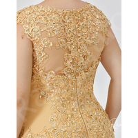 Long Mother Of The Bride Groom Dresses for Wedding Gold Chiffon Plus Size Lace Appliques Cap Short Sleeves Sheer Invitada Guest - Thumbnail 2