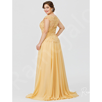 Long Mother Of The Bride Groom Dresses for Wedding Gold Chiffon Plus Size Lace Appliques Cap Short Sleeves Sheer Invitada Guest - Thumbnail 3