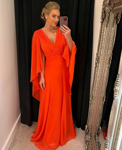 Classic Long Sleeve Pleated Mother of the Bride Dresses A-Line Chiffon Floor Length V-Neck Wedding Party Dresses for Women