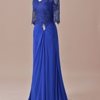 Mermaid Half Sleeves Lace Mother Of the Bride Dress Royal Blue For Wedding Groom - Thumbnail 4