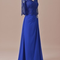 Mermaid Half Sleeves Lace Mother Of the Bride Dress Royal Blue For Wedding Groom - Thumbnail 1
