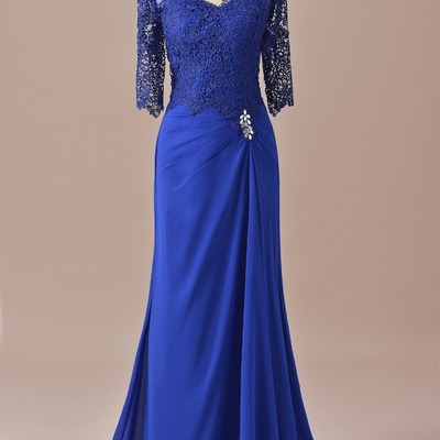 Mermaid half sleeves lace mother of the bride dress royal blue for wedding groom