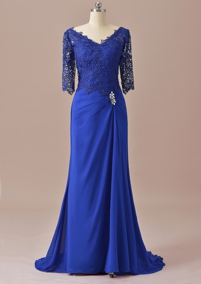 Mermaid Half Sleeves Lace Mother Of the Bride Dress Royal Blue For Wedding Groom