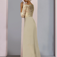 Vintage Elegant Champagne Boat Neck Half Sleeve Lace Appliques Knee Length Mother of the Bride Dress Formal Party Wedding - Thumbnail 3