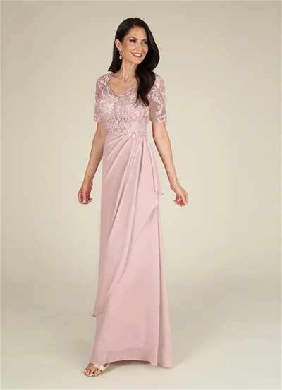 A-Line V-neck Floor-Length Chiffon Mother of the Bride Dress Elegant Lace Tea Length Illusion Wedding Party Gowns