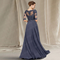 Wedding Evening Dresses for Mother Of The Bride A Line Chiffon Applique Half Sleeve Floor Length Scoop Neck Plus Size Guest Gown - Thumbnail 1