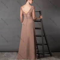 Classic Long Sleeve Pleated Mother of the Bride Dresses A-Line Chiffon Floor Length V-Neck Wedding Party Dresses for Women - Thumbnail 1