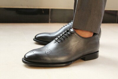Handmade Classic Gray Leather Men Fashion Dress Oxford Shoes