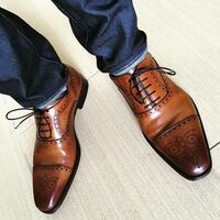 Decent Style Men's Hand Made Oxfords Cap Toe Style Shoes, Genuine Leather Lace Up Brogue Shoes - Thumbnail 1