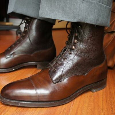 Top trending men's hand stitch brown ankle high rangers leather lace up boot