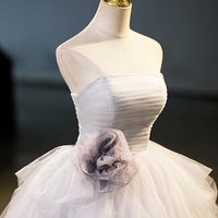 Gray Tulle Long Formal Dress, Gray Strapless Evening Dress - Thumbnail 1