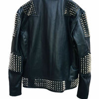 Handmade Men's Studded Black Leather Punk Style Jacket - Thumbnail 3