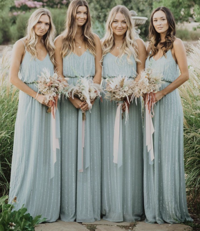 Spaghetti Straps Bridesmaid Dresses for Wedding Party  with Sash