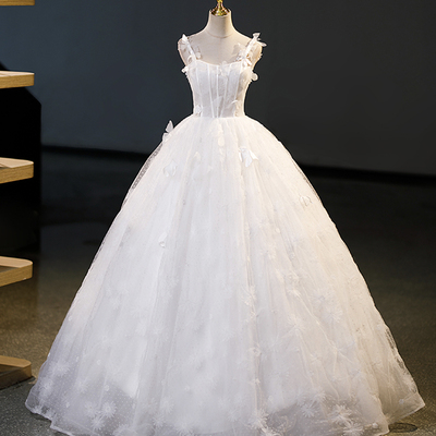 White tulle applique long ball gown, white evening party dress - Thumbnail 1