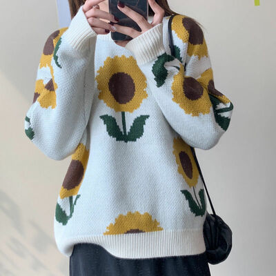 Sunflower knitted sweater - Thumbnail 3