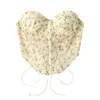 Blue Floral Lace Up Backless Corset Top - Thumbnail 4