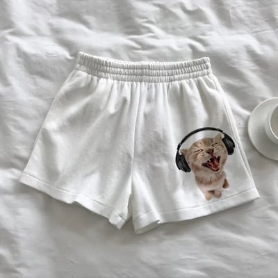 Cat print loose gym shorts 