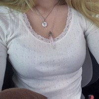 White Ribbed Lace Long Sleeve Shirt  - Thumbnail 4