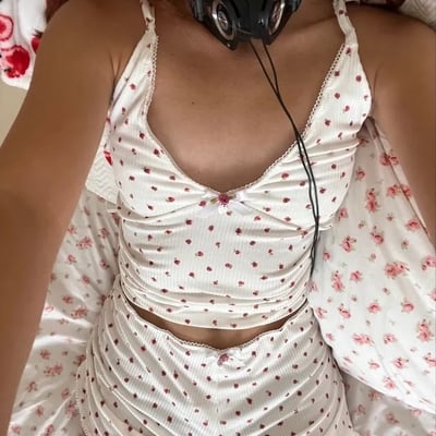 2pcs white rose lace camisole + shorts