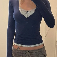 2PCS Polka Dot Lace Patchwork Long Sleeve Shirt  - Thumbnail 2