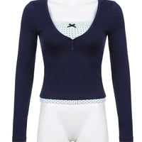 2PCS Polka Dot Lace Patchwork Long Sleeve Shirt  - Thumbnail 4