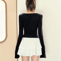 2PCS Long Sleeve Square Collar Top + Mini Tierred Ruffle Skirt - Thumbnail 5