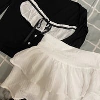 2PCS Long Sleeve Square Collar Top + Mini Tierred Ruffle Skirt - Thumbnail 8