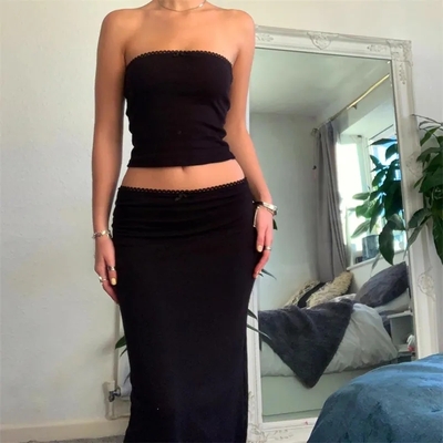 2pcs black tube top + maxi skirt set - Thumbnail 3