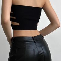 Black Strapless Hollow Out Tube Top - Thumbnail 8