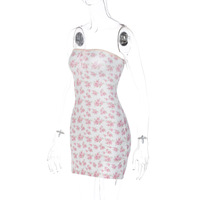 Pink Floral Ribbon Tie Up Off Shoulder Mini Dress  - Thumbnail 6