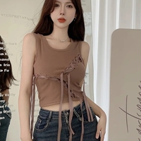 Brown Bow Tie Hollow Out Tank Top - Thumbnail 1