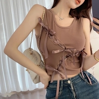 Brown Bow Tie Hollow Out Tank Top - Thumbnail 4