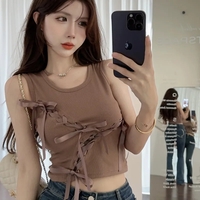 Brown Bow Tie Hollow Out Tank Top - Thumbnail 5