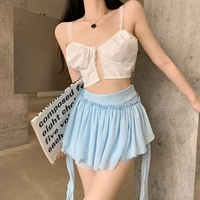 Blue Ruffle High Waist Tulle Mini Skirt  - Thumbnail 3