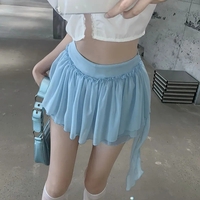 Blue Ruffle High Waist Tulle Mini Skirt  - Thumbnail 4