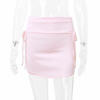Pink Satin Bow Lace Up Mini Skirt  - Thumbnail 6