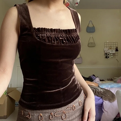 Brown velvet patchwork tank top - Thumbnail 2