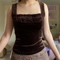 Brown Velvet Patchwork Tank Top - Thumbnail 1