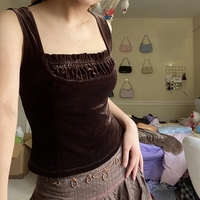 Brown Velvet Patchwork Tank Top - Thumbnail 2