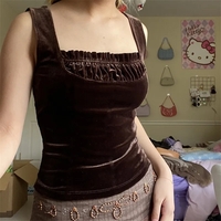 Brown Velvet Patchwork Tank Top - Thumbnail 3