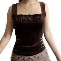 Brown Velvet Patchwork Tank Top - Thumbnail 5