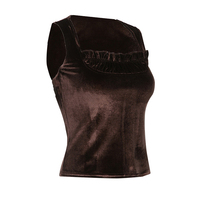 Brown Velvet Patchwork Tank Top - Thumbnail 6
