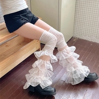 Layered Mesh Ruffle Thigh High Leg Warmers  - Thumbnail 2