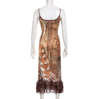 Retro Brown Lace V Neck Maxi Dress - Thumbnail 7