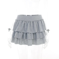 Grey Ruffle Low Rise Pleated Skirt - Thumbnail 2