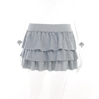 Grey Ruffle Low Rise Pleated Skirt - Thumbnail 4