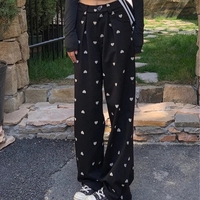 Black Heart Loose High Waist Pants - Thumbnail 2