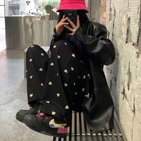 Black Heart Loose High Waist Pants - Thumbnail 4