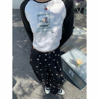 Black Heart Loose High Waist Pants - Thumbnail 7